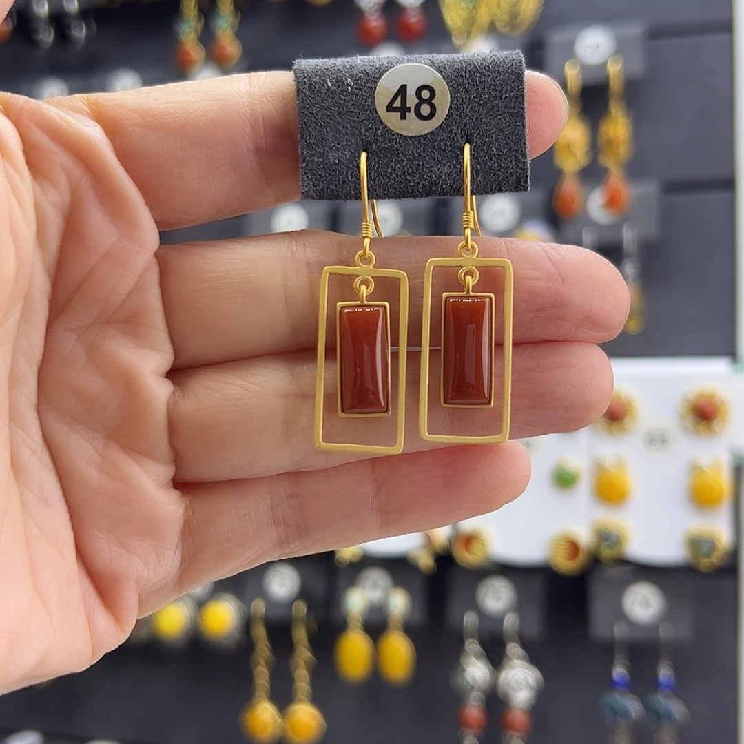 南红玛瑙未镶嵌耳饰通体纯银天然南红耳钩