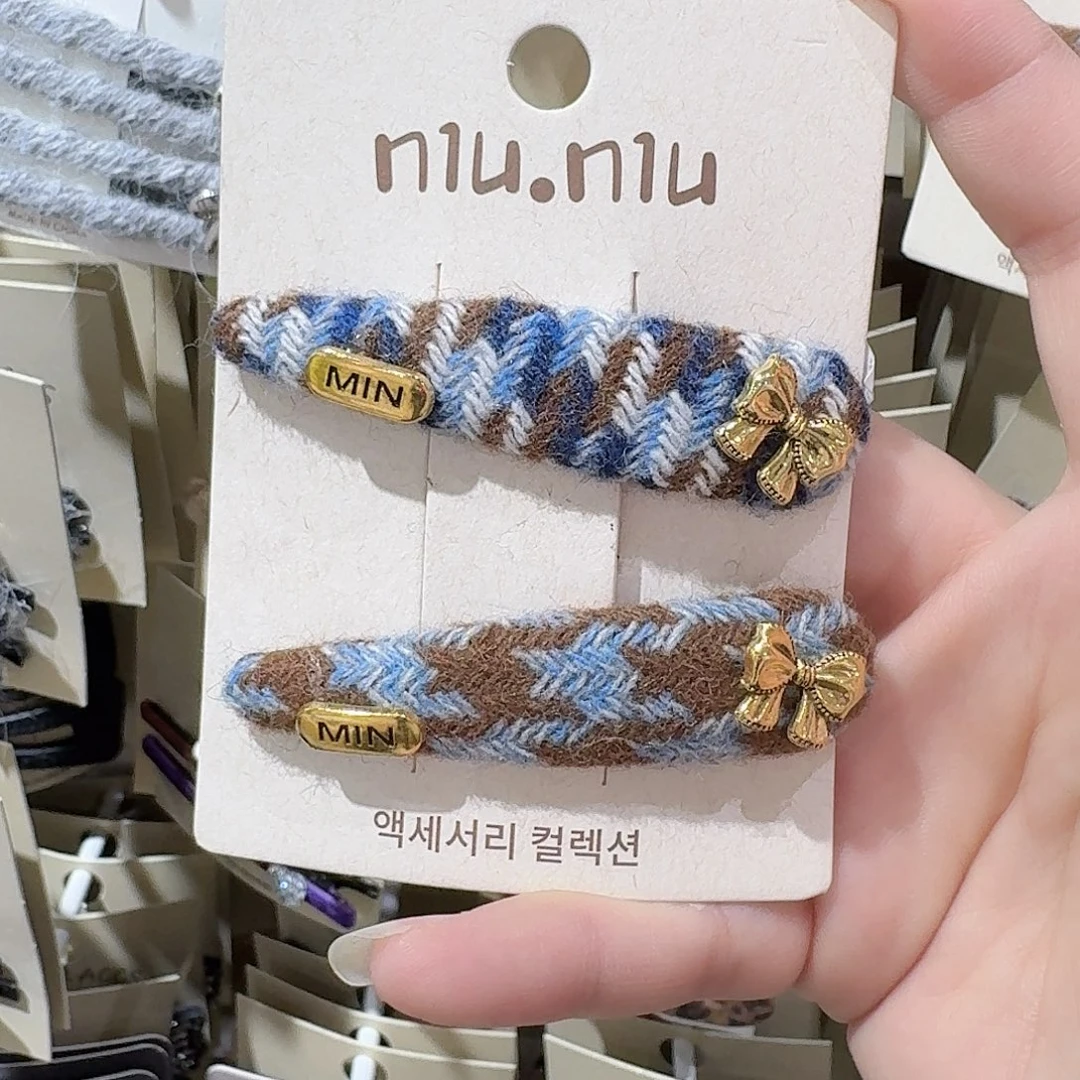 非金属蓝格子蝴蝶结拜拜拼色