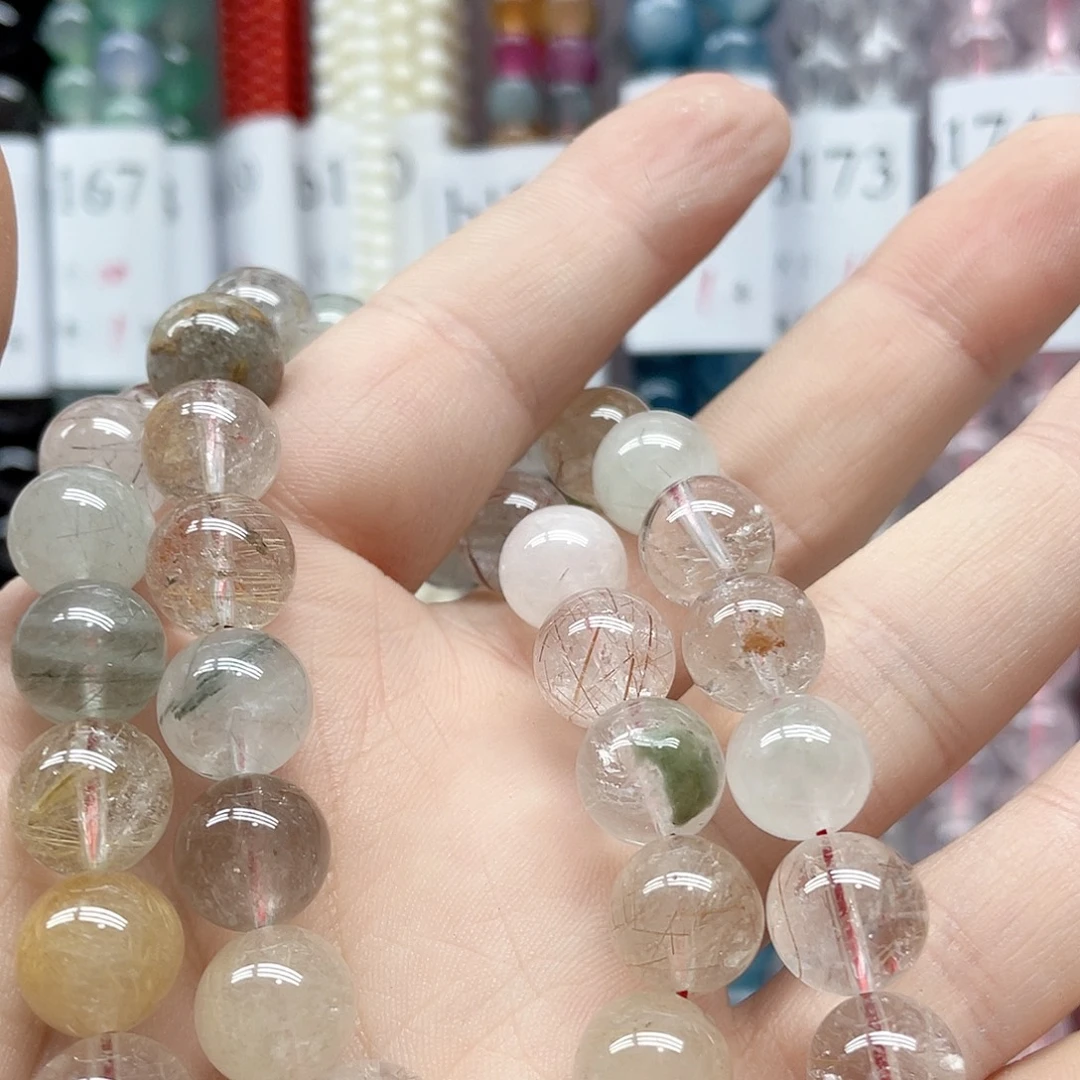 *****玛瑙/玉髓未镶嵌珠宝半成品10mm一条彩兔毛
