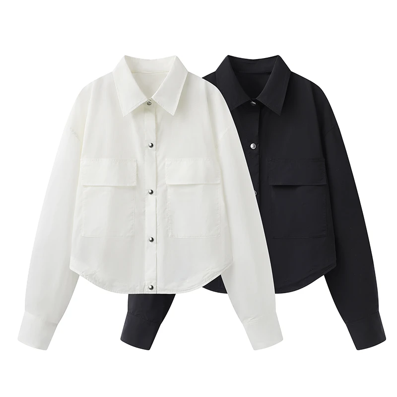 咖米潮【简约纯色】工装风短款宽松夹克衬衫外套20258005