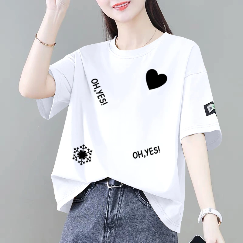 100%纯棉短袖t恤女夏季新款韩版显瘦宽松遮肚减龄时尚百搭上衣ins