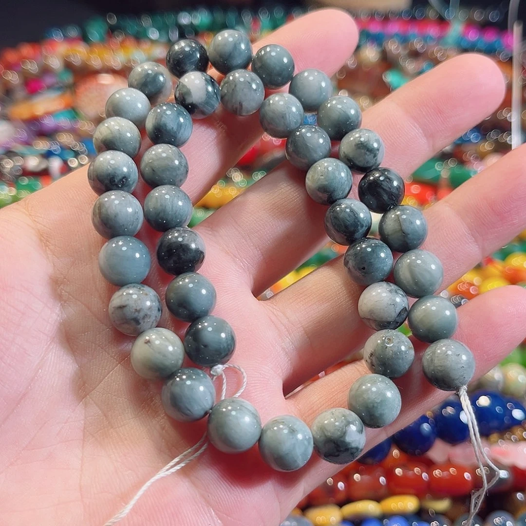 玛瑙/玉髓合金珠宝半成品鹰眼石一条10mm