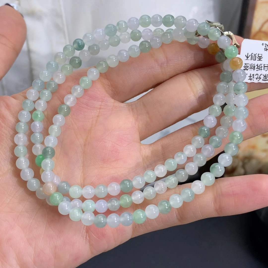 翡翠未镶嵌手串卡4.5冰胶多宝珠链