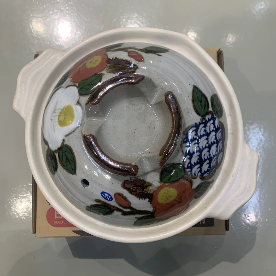 日本原装进口陶土锅万古烧上绘山茶花砂锅耐高温6号浅锅