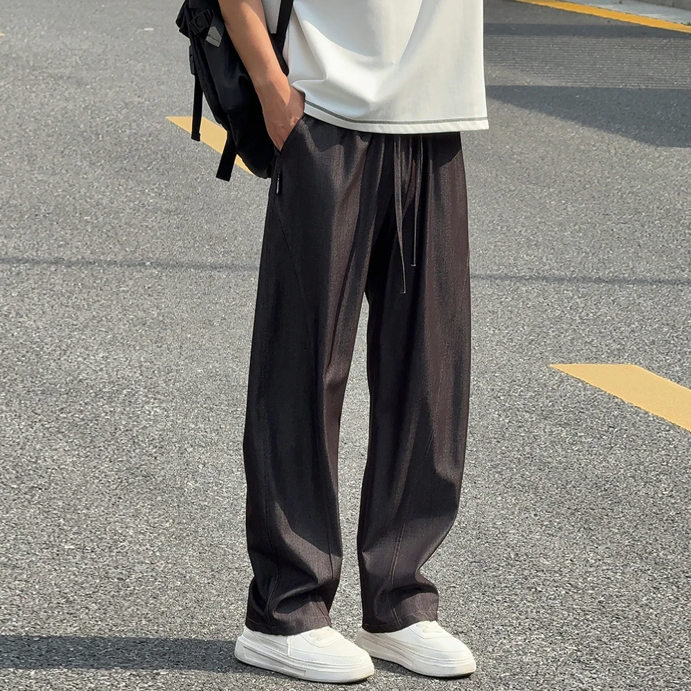 丝光垂坠感冰丝牛仔裤子男夏季薄款阔腿弯刀裤宽松直筒男士休闲裤