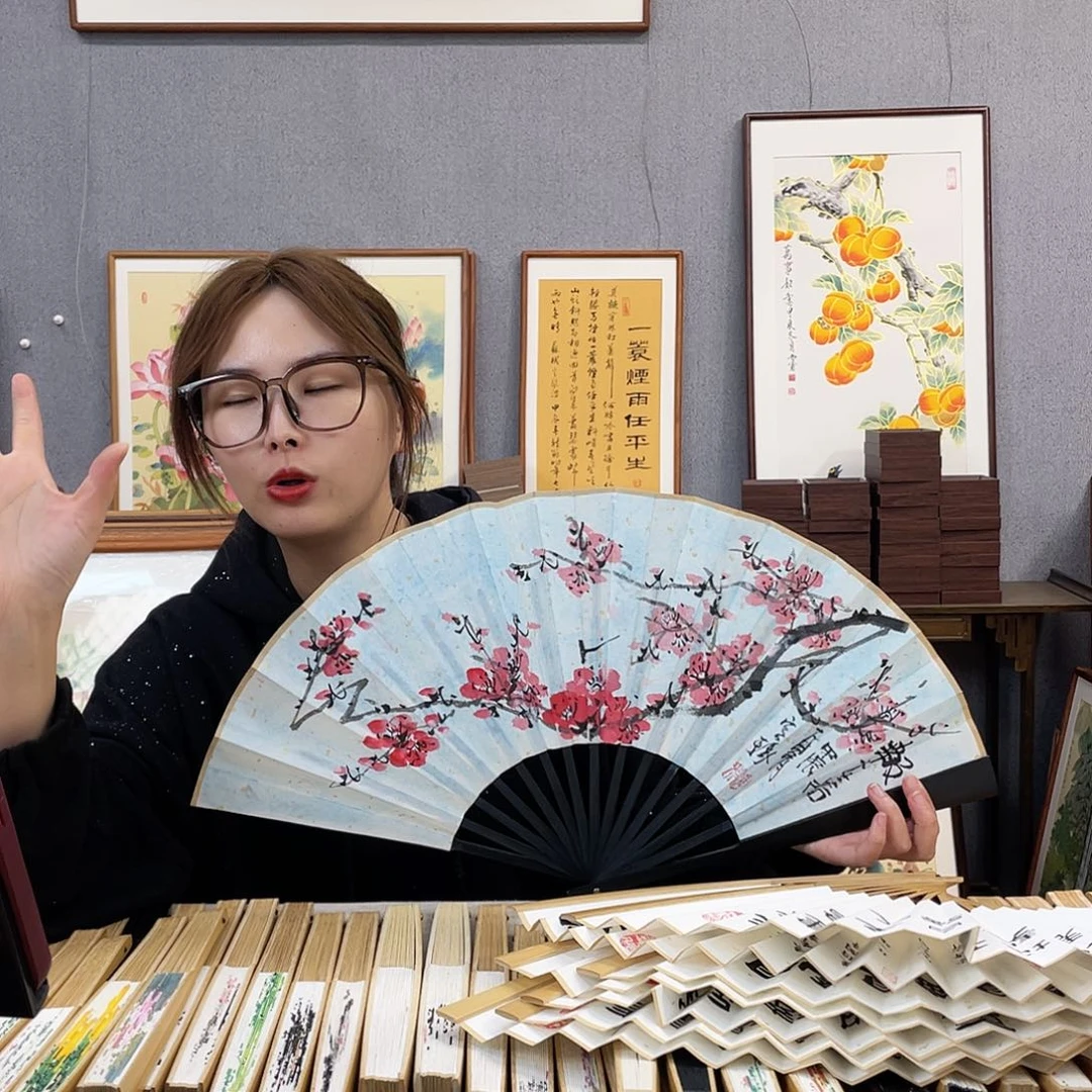 国画福利折扇带中玉扇骨（默认粘好发出）