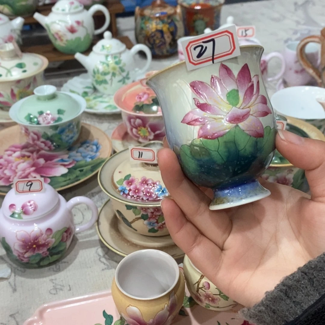 手工手绘柴烧茶杯杯杯