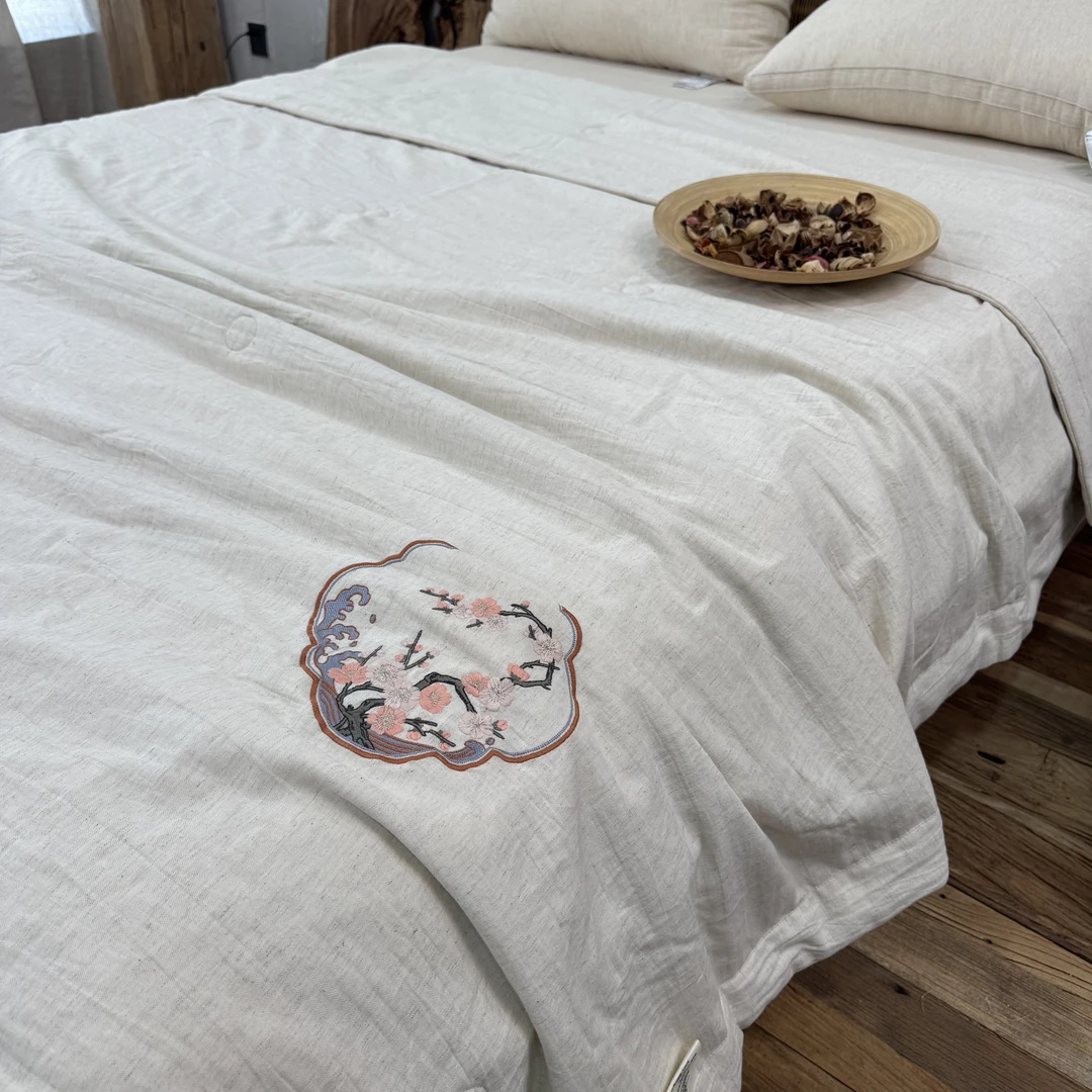 【针韵 可水洗棉麻蚕丝夏凉被】非遗绣花宋式美学夏凉被亲肤耐用