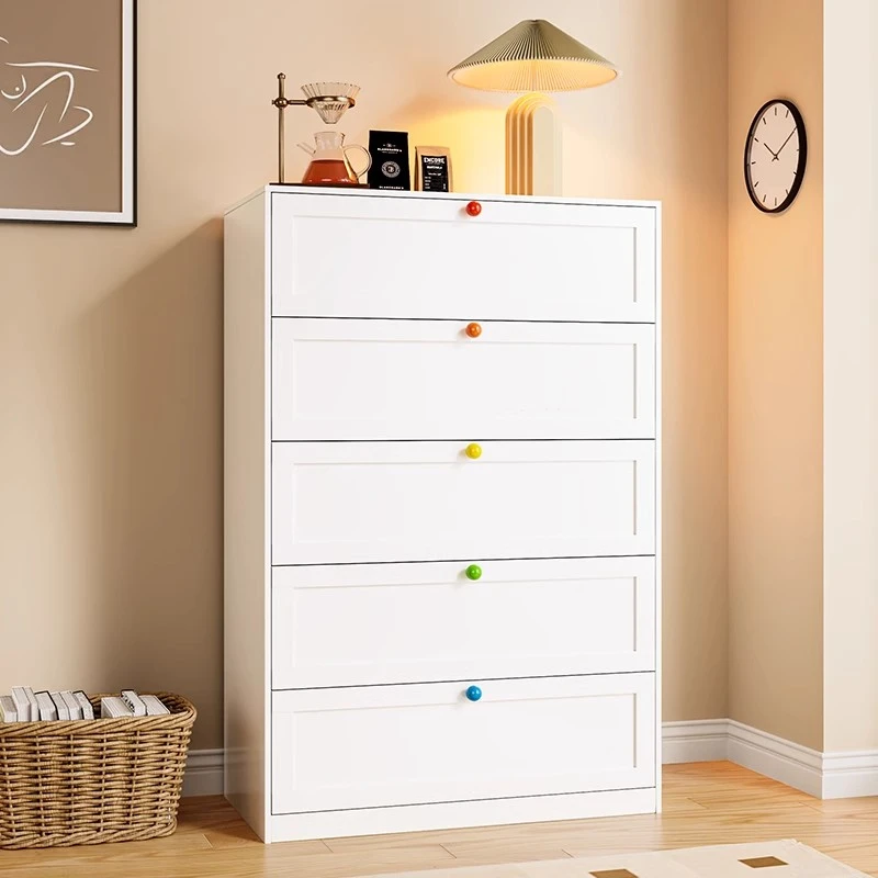 六斗柜客厅卧室床头柜钢制储物收纳柜抽屉柜奶油风落地一体多层柜