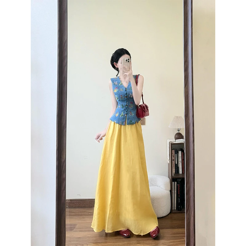 新中式国风套装女2025夏季新款高级感气质名媛高端马甲半身裙套装