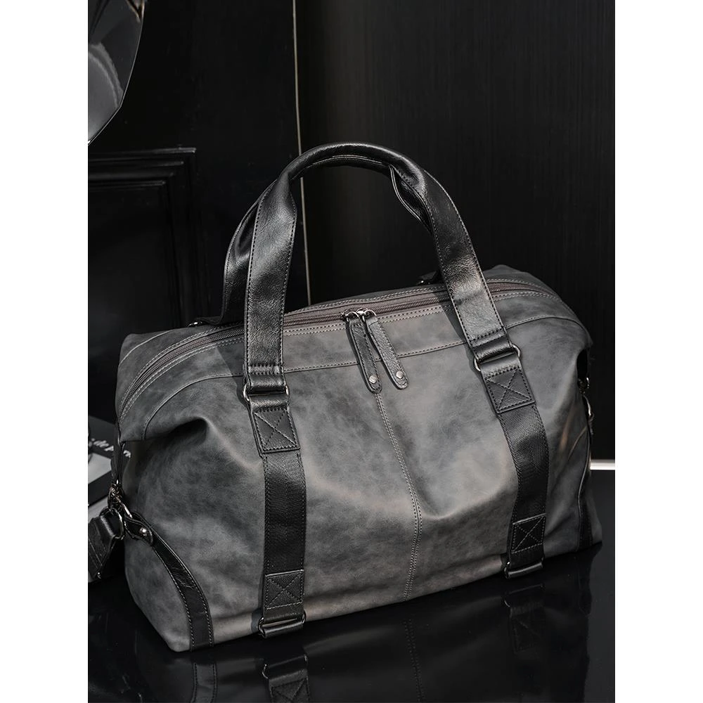 新款简单的灰色手提包旅行包韩式男包休闲时尚肩包斜挎包健身包