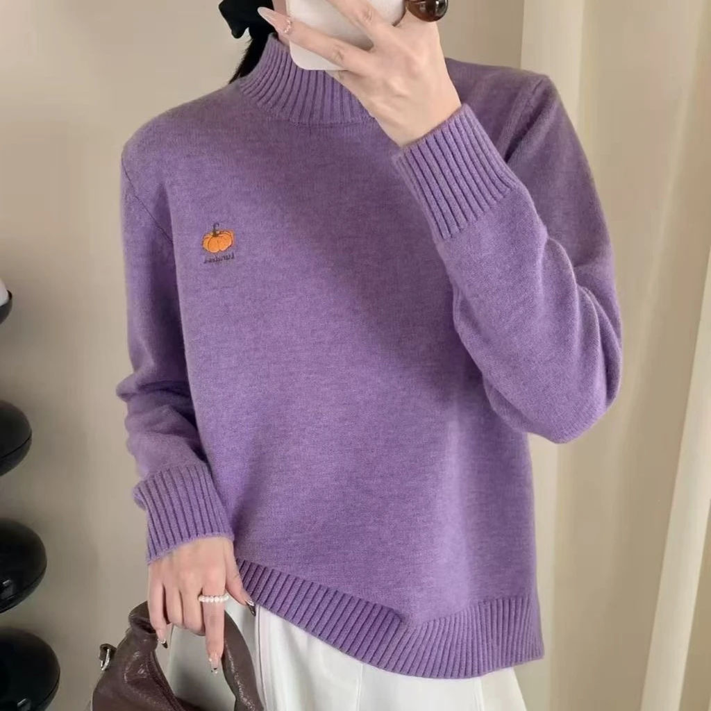 冬季新款简约时尚洋气百搭半高领纯色毛衣