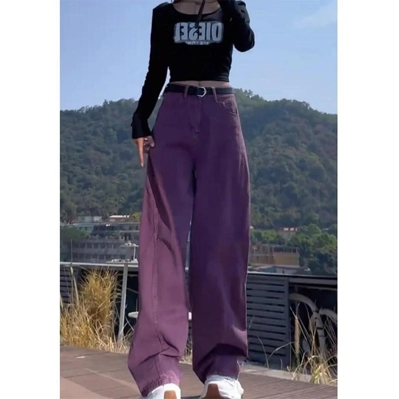 2025春秋新款大码宽松阔腿裤女梨形显瘦设计感小众百搭拖地牛仔裤