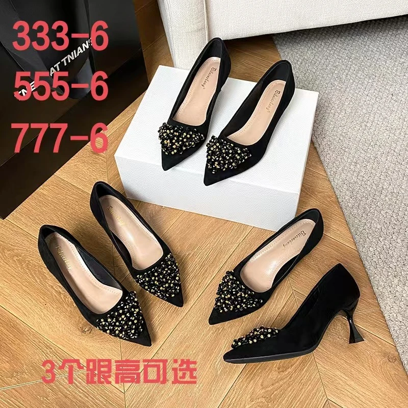 绝美水钻高跟鞋女2025年新款春秋御姐气质尖头细跟单鞋黑色晚礼服