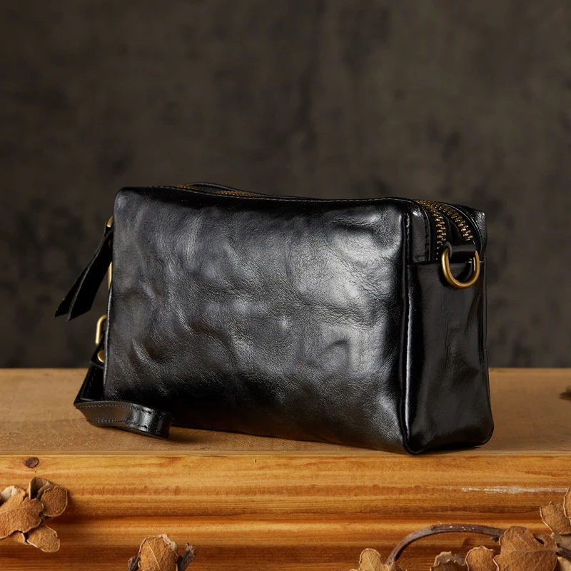 手工原创真皮手包男士时尚休闲头层牛皮单肩斜挎小包多功能手机包