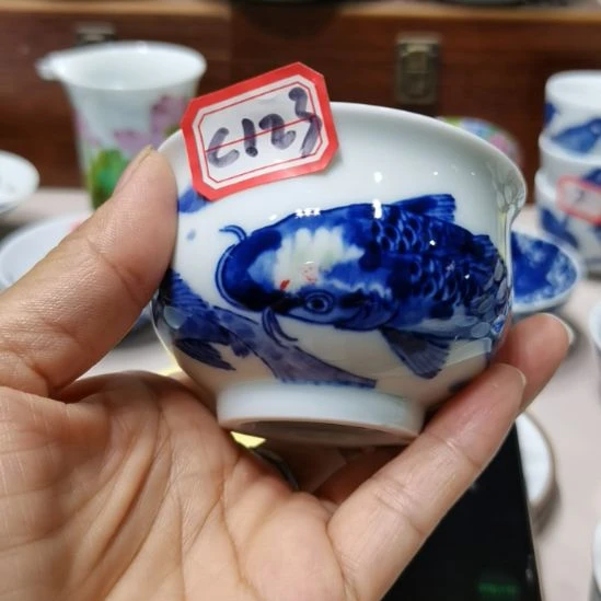 杯张学鸿老师青花釉里红微瑕