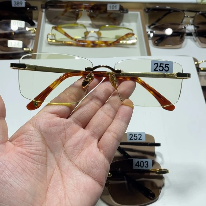 无框竹叶青商务款水晶眼镜 255