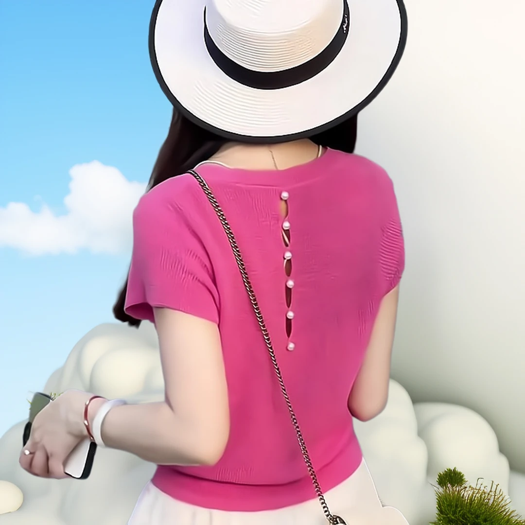 薄款冰丝针织衫短款女新款短袖夏季夏天小众百搭减龄上衣服女款