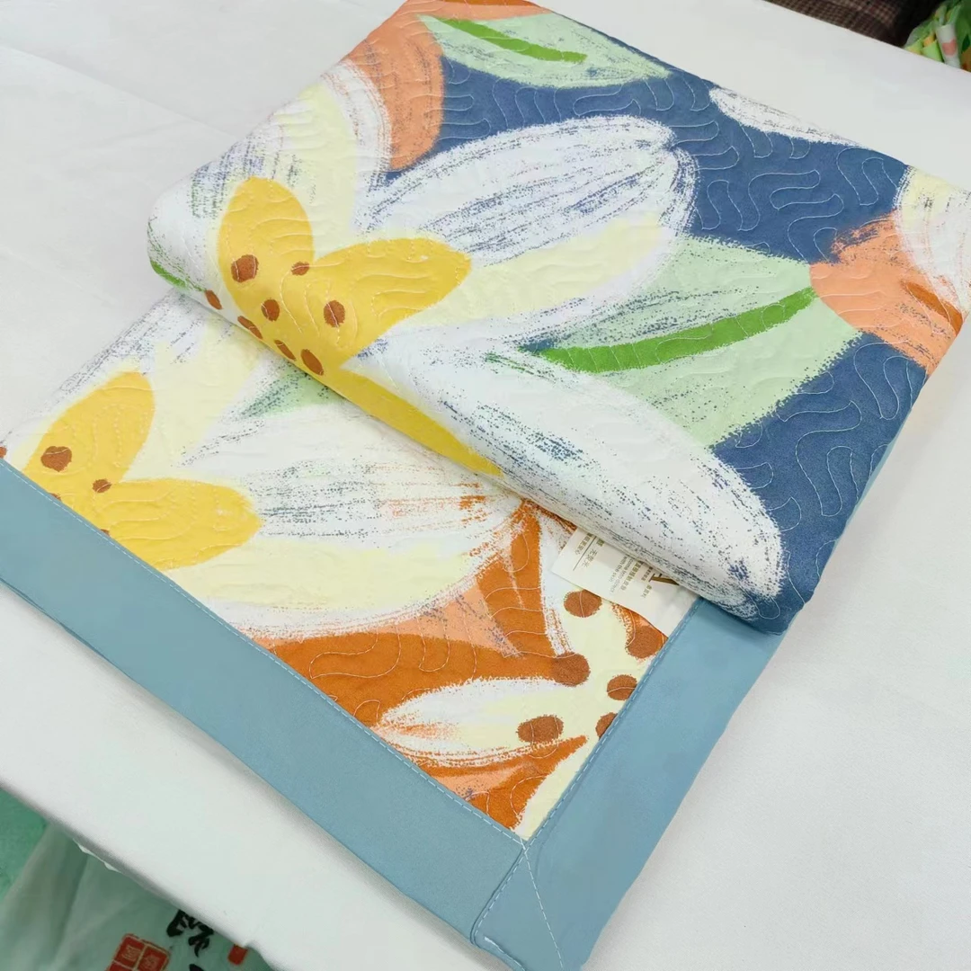 凉感【包边床盖】<油画花园>90X220cm<±5cm>绗缝多功能 单人透气