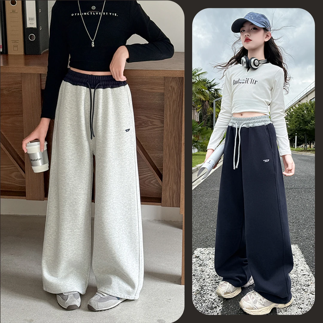 女童时尚休闲新款拼腰阔腿卫裤6~12岁中大童宽松洋气时髦韩版潮款