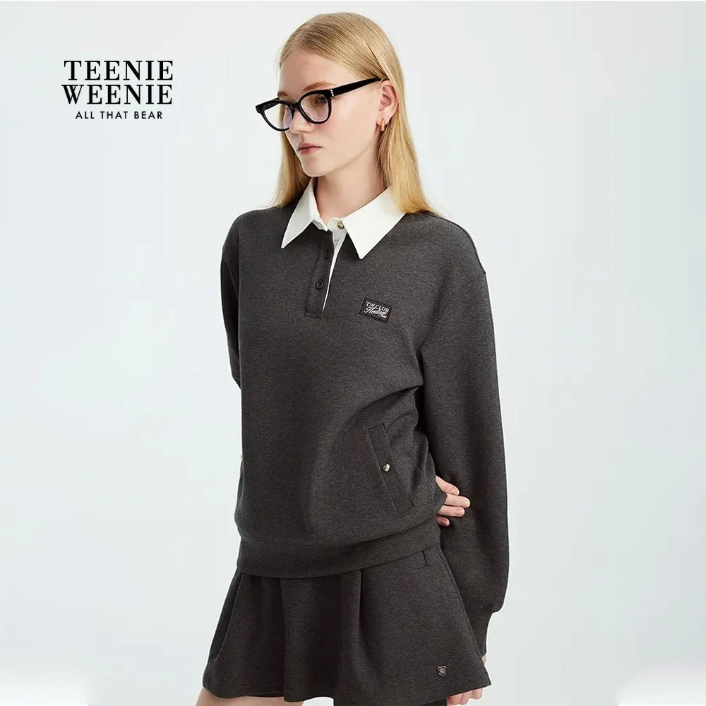 TeenieWeenie小熊女装卫衣2025秋季休闲撞色翻领上衣TTMA257807W
