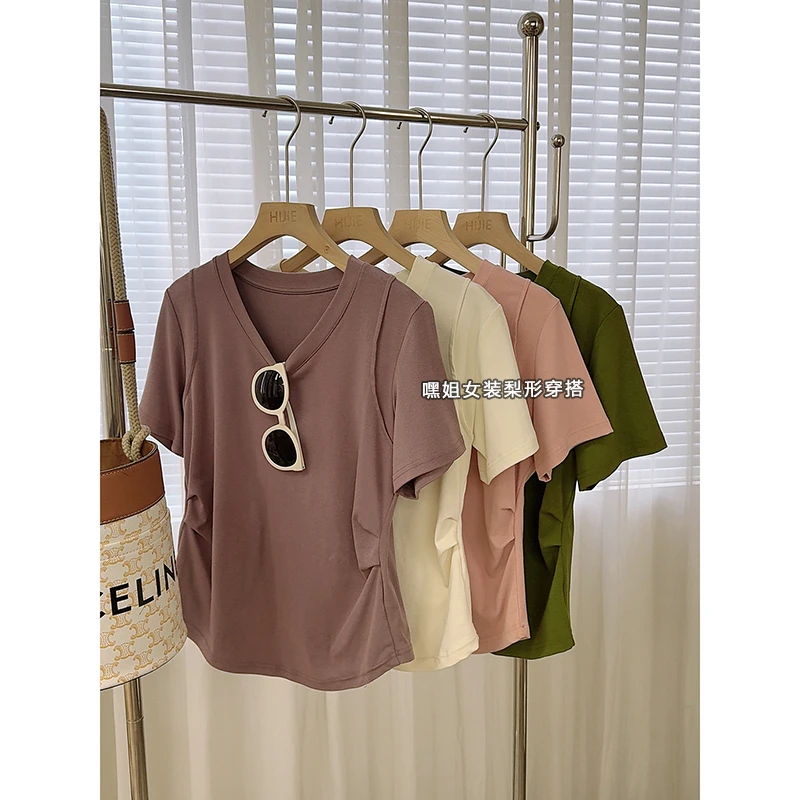 【精灵女孩】设计感双收腰宽松显瘦短袖T恤女韩版夏季时尚百搭上衣