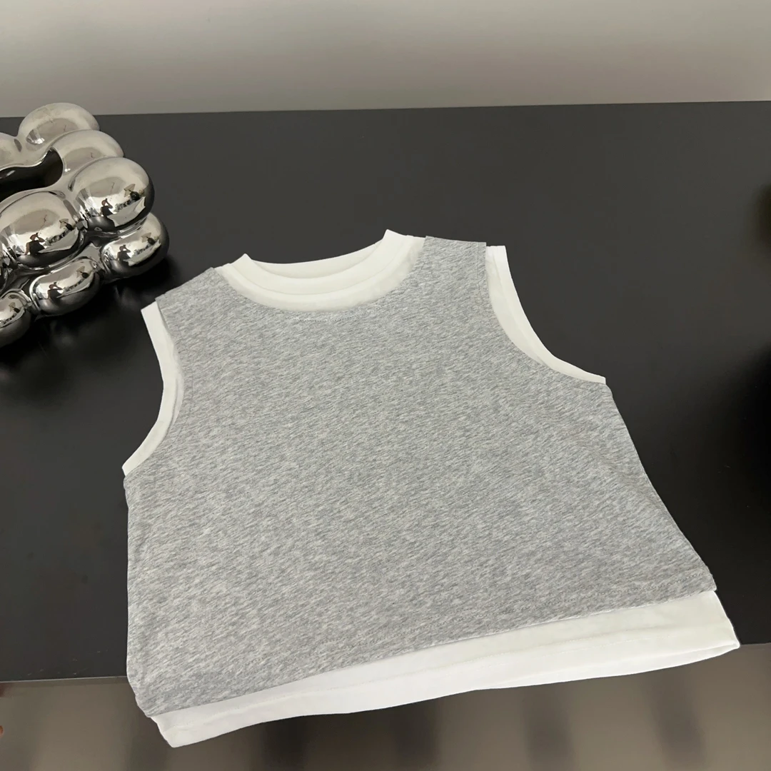 【两个小盆友】2025童装夏款儿童百搭无袖假两件男女童韩版背心1098