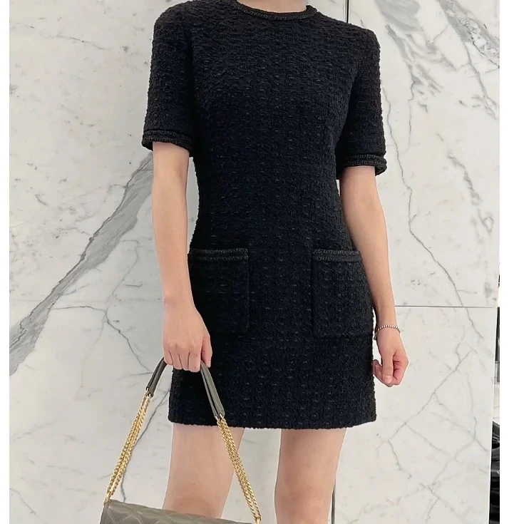 99新 Chanel/香奈儿 黑色编织款连衣裙/36码/A0963