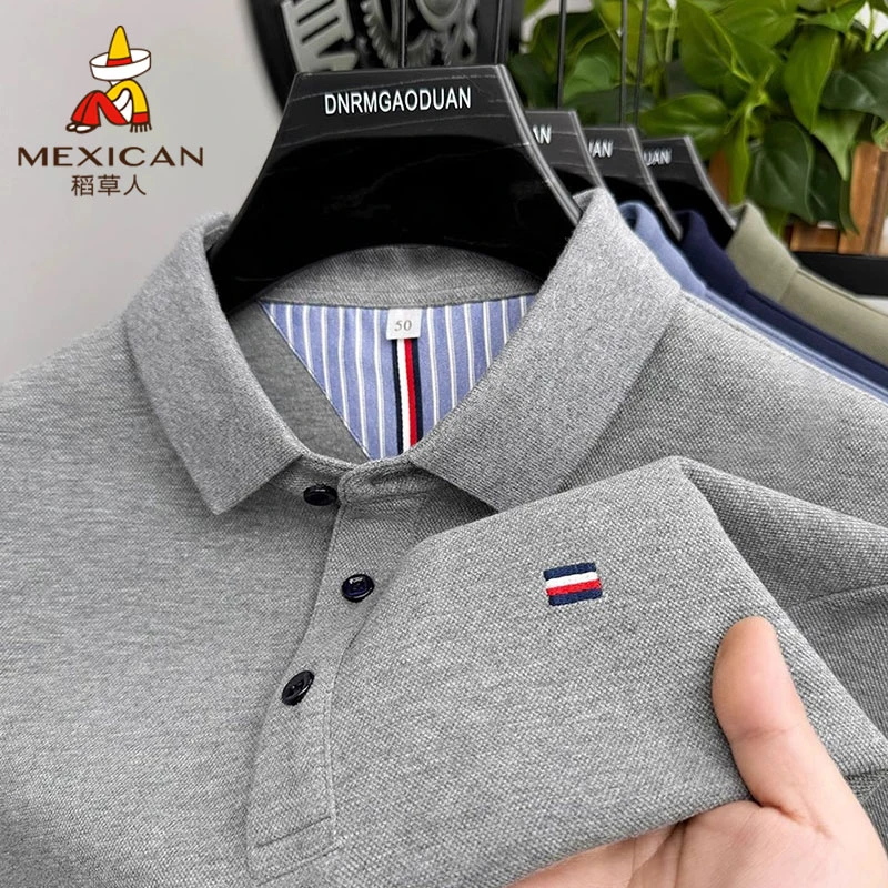 Mexican/稻草人秋季男士休闲长袖polo衫商务宽松翻领打底衫男上衣