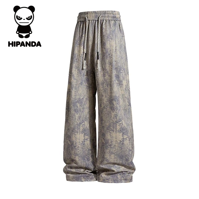 Hi Panda你好熊猫潮牌扎染休闲裤男士2025秋季新款宽松直筒长裤子