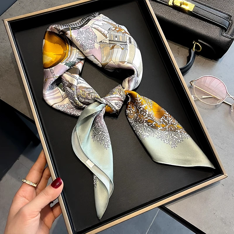 经典马车香榭丽桑蚕丝丝巾围巾方巾OL装饰领巾85*85cm披肩