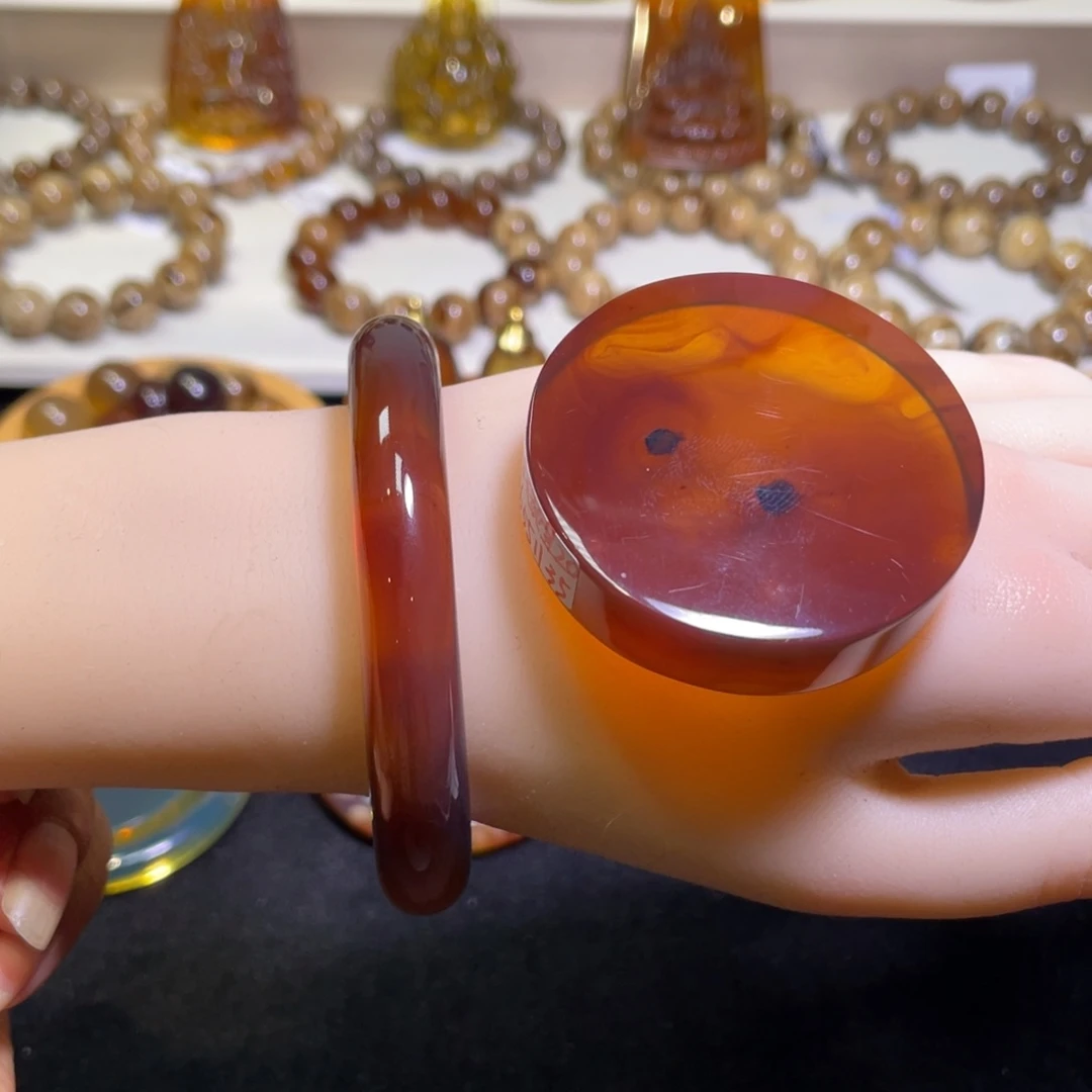 未镶嵌琥珀手镯天然缅甸琥珀红蜜圆条手镯55圈11咪条粗