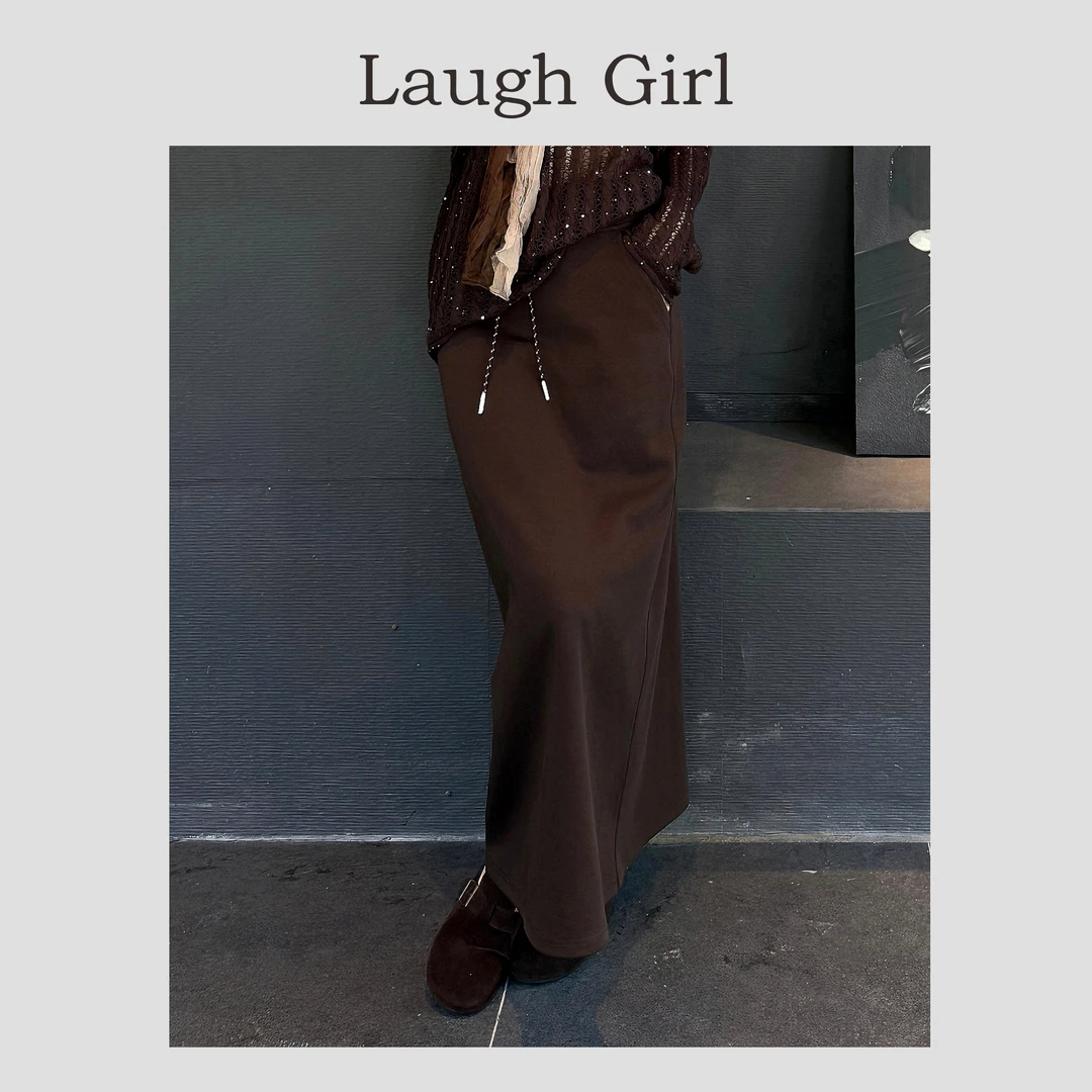 楚楚君Laugh girl【雅致咖韵】松紧腰时尚轻奢抽绳半身裙EL53720J