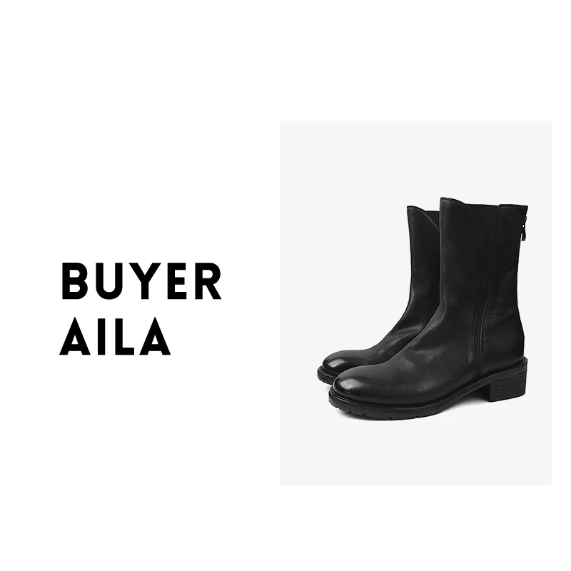 斯德哥尔摩小蛮腰后置拉链水洗马皮切尔西中筒时装烟管靴