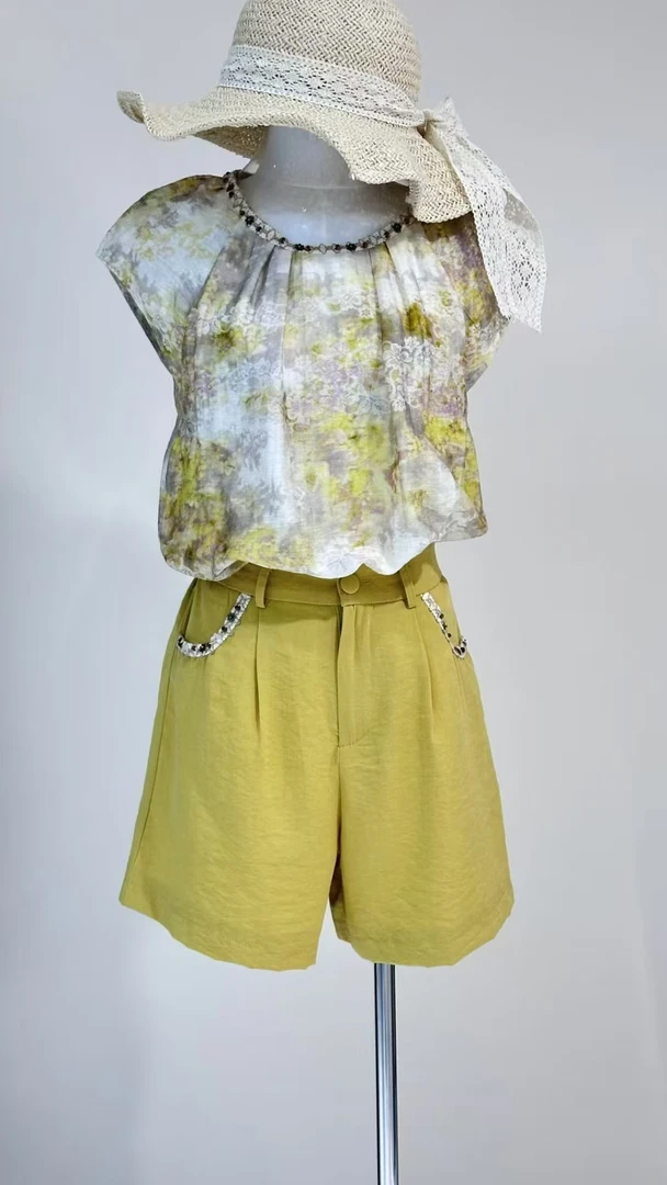 25358【衣60裤40】2025夏季新款洋气减龄显瘦碎花上衣阔腿裤两件套