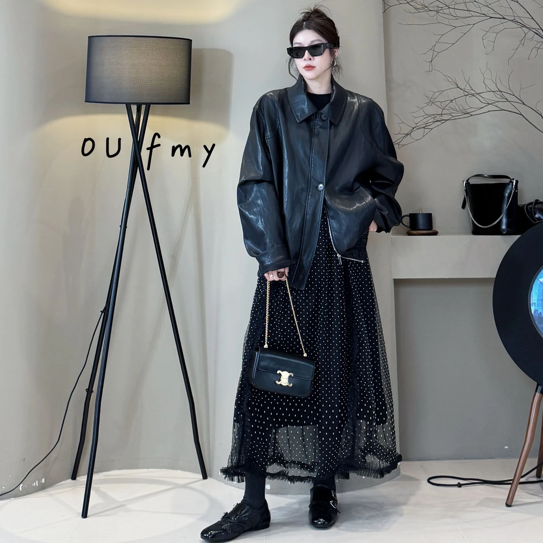 FY3167 早春新款立领下摆松紧气质显瘦短款时尚百搭皮衣短外套