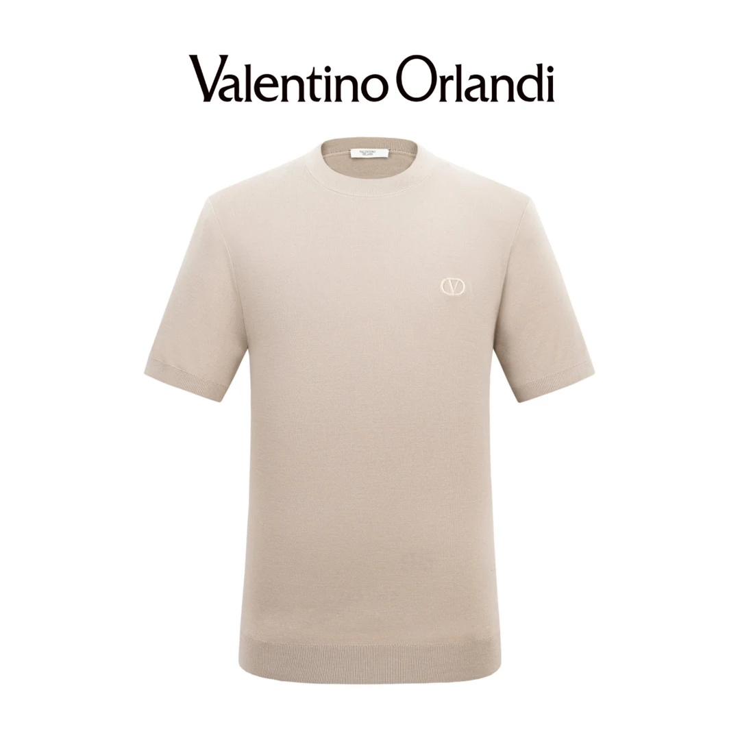 Valentino orlandi男士秋冬A版时尚刺绣小标绵羊毛短袖T恤羊毛衫