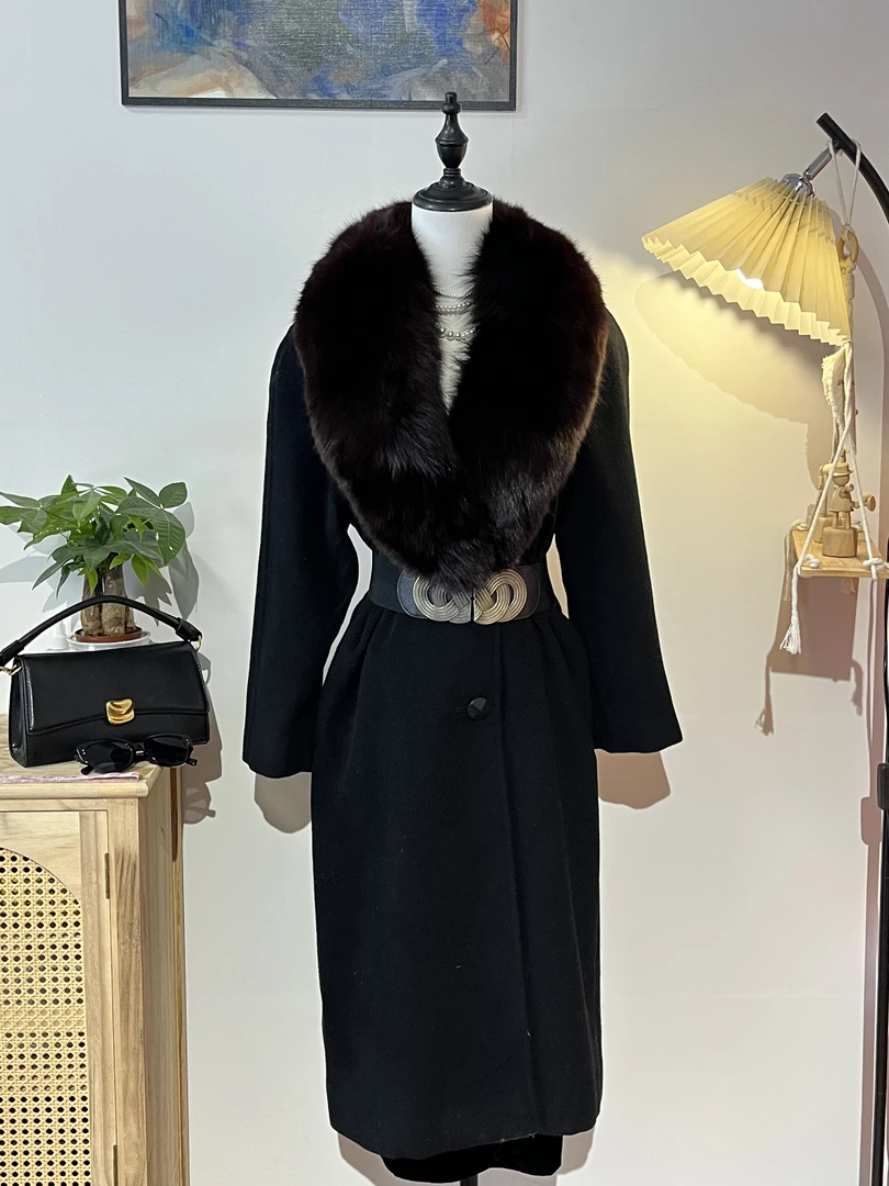 日系原单复古气质优雅法式冬款大衣女款宽松皮草大衣轻奢时尚百搭