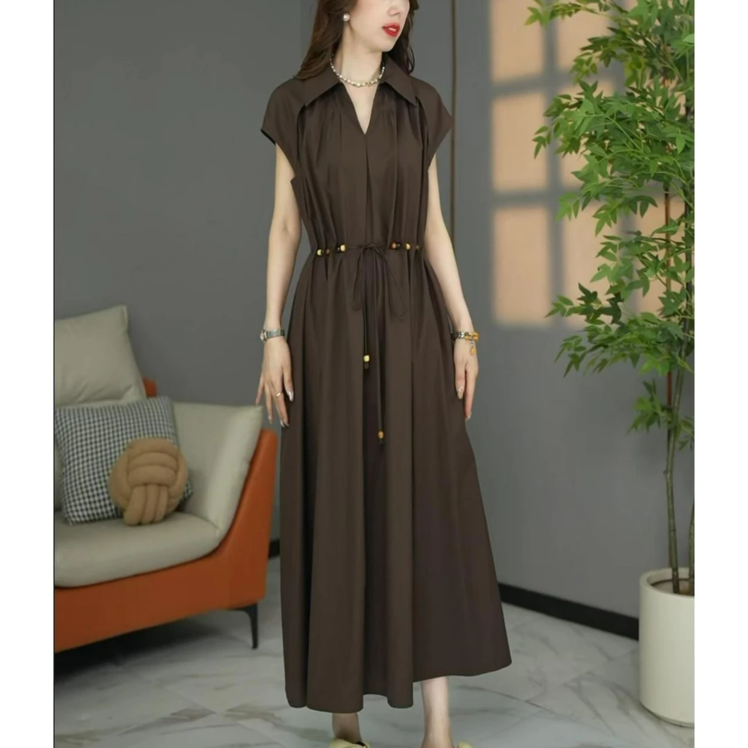 时尚短袖连衣裙女2025夏季新款气质宽松显瘦设计感中长款休闲裙子