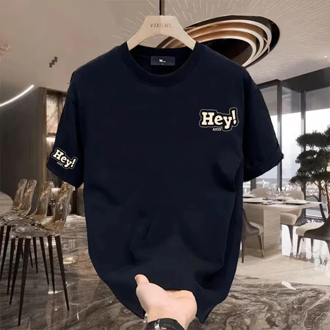 啄木鸟重磅纯棉短袖T恤男士夏季新款2025爆款休闲时尚印花圆领T恤