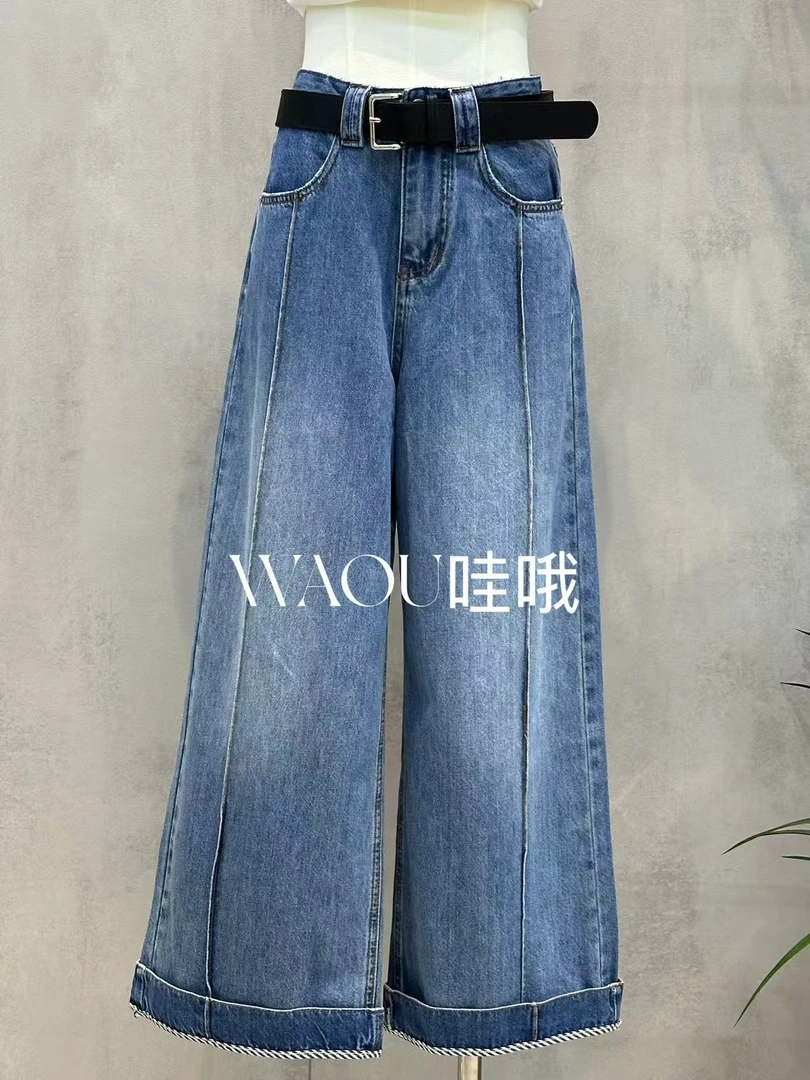 【WAOU】小众设计韩系阔腿牛仔裤32036