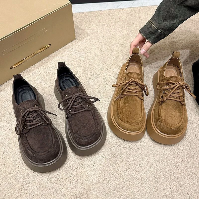 爆款新款韩版学生风复古文艺圆头系带厚底休闲百搭平底单鞋春秋
