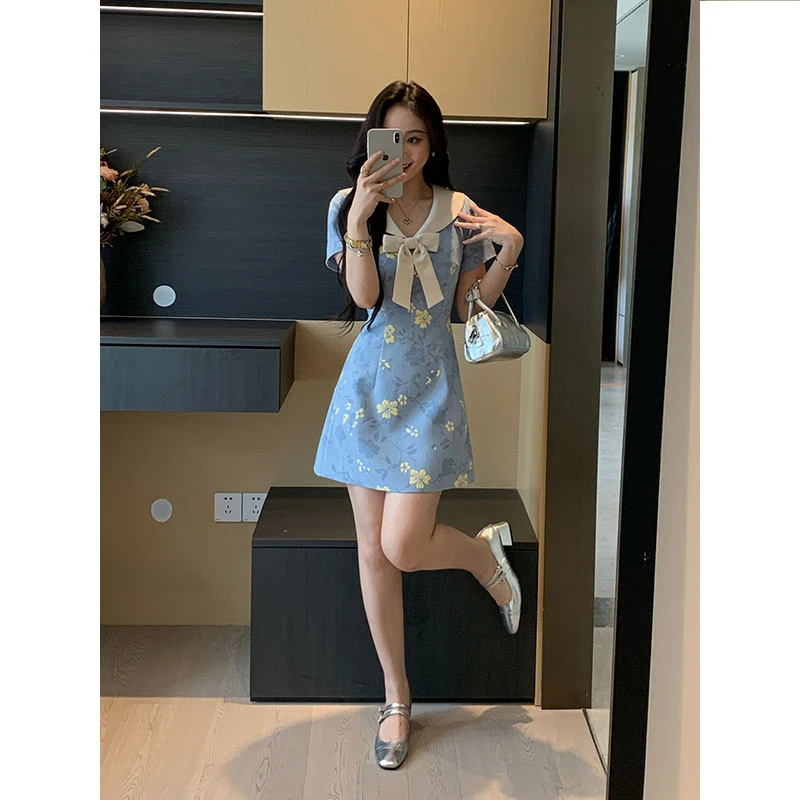 XINYI【花乡甜梦】夏季暗纹印花连衣裙收腰显瘦气质裙X625Q06207