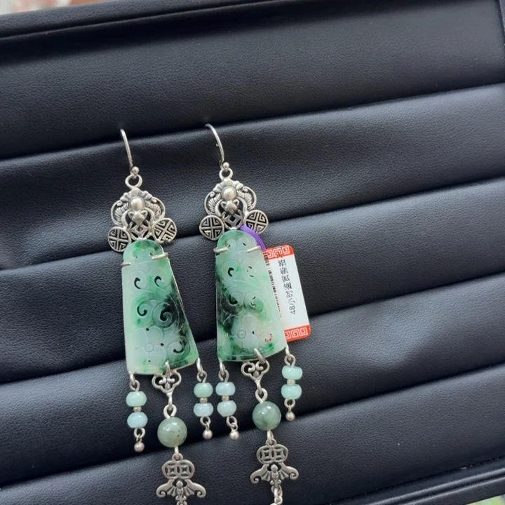 翡翠银S925镶嵌颈饰耳环