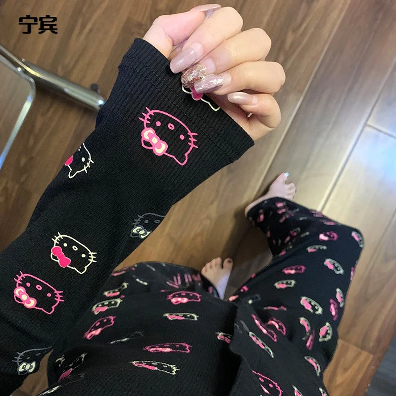 维多利亚HelloKitty纯欲风带胸垫睡衣女士春秋季凉感莫代尔家居服