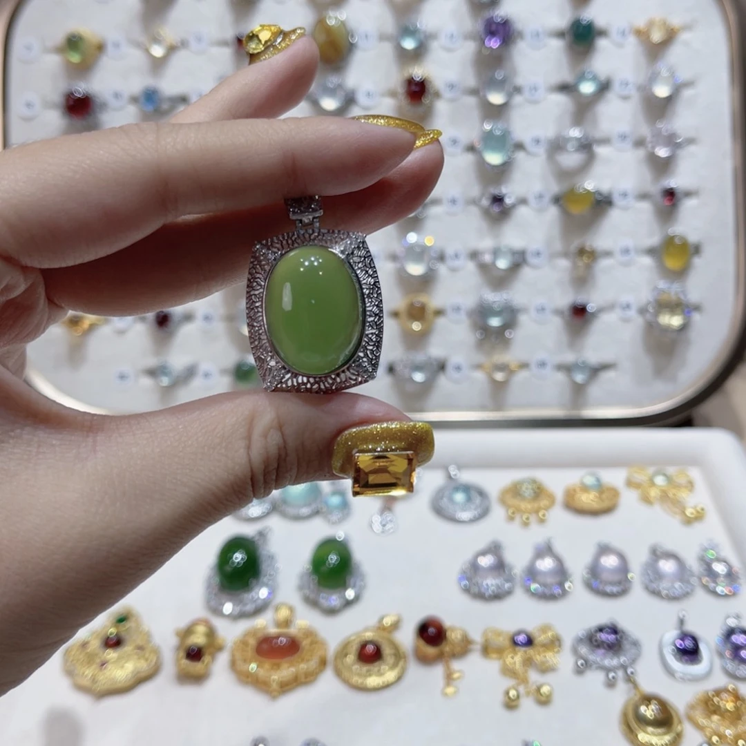 岫玉戒指银S925镶嵌Y***～