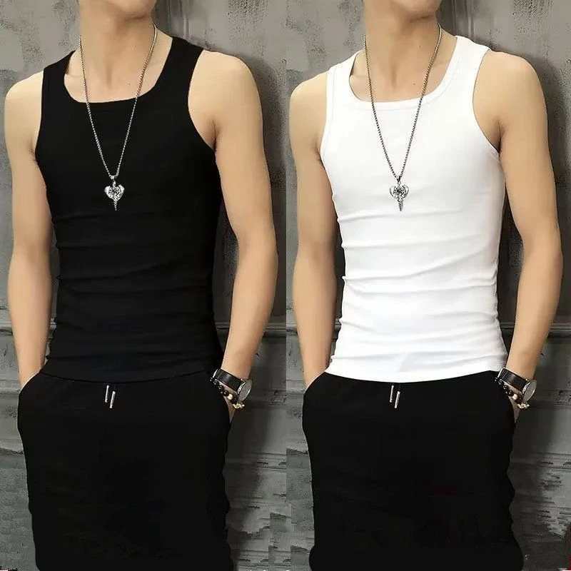 无袖薄款纯色男士弹力背心修身打底衫青年透气运动健身纯色汗衫潮