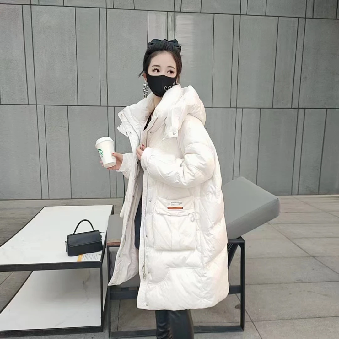 ZOP-C006冬季时尚长款可脱卸帽后背精致小兔子宽松潮流90绒羽绒服