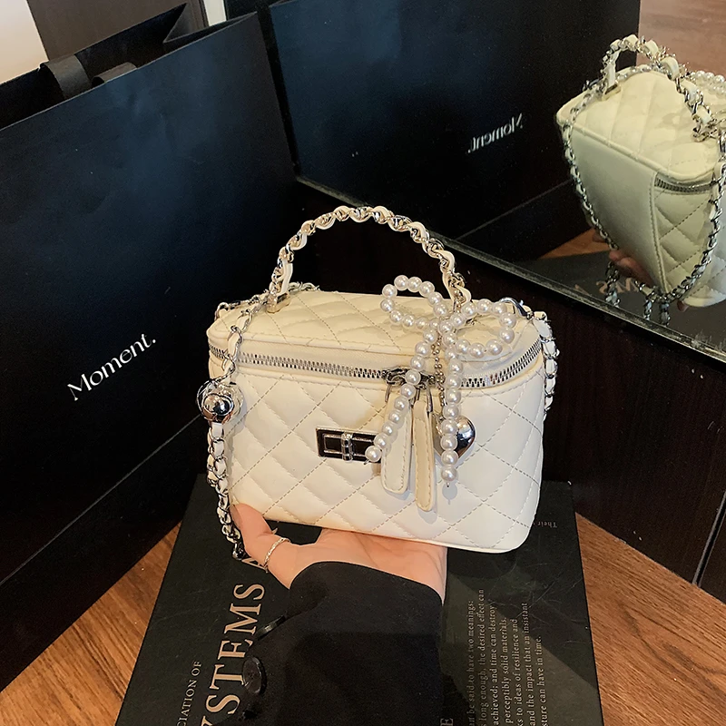 【珠光贝壳】香风小方包菱格绣线手提便当盒子轻奢简约高级包包