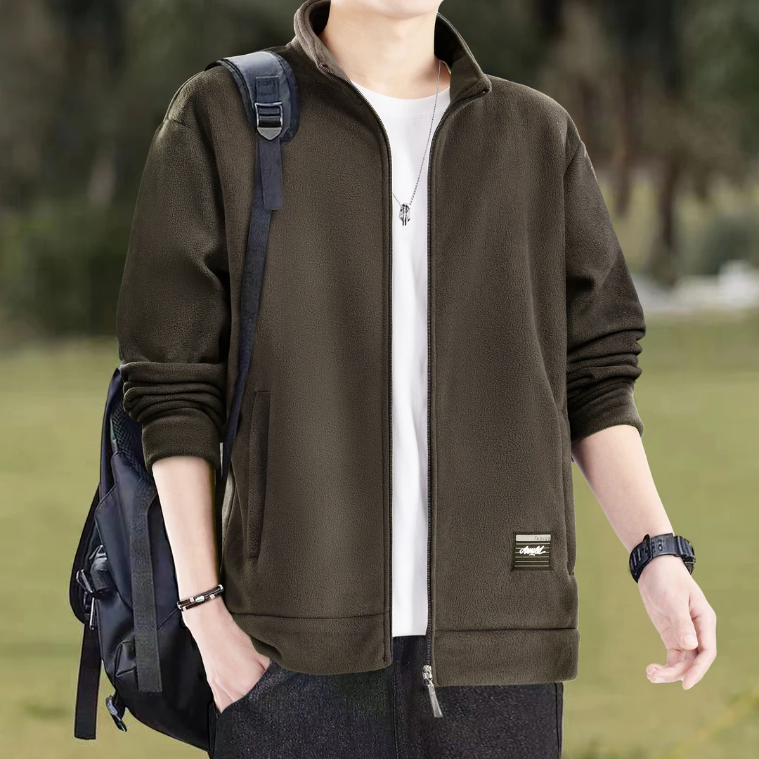 稻草人秋冬男士户外情侣加绒加厚休闲运动抓绒衣男女时尚立领外套